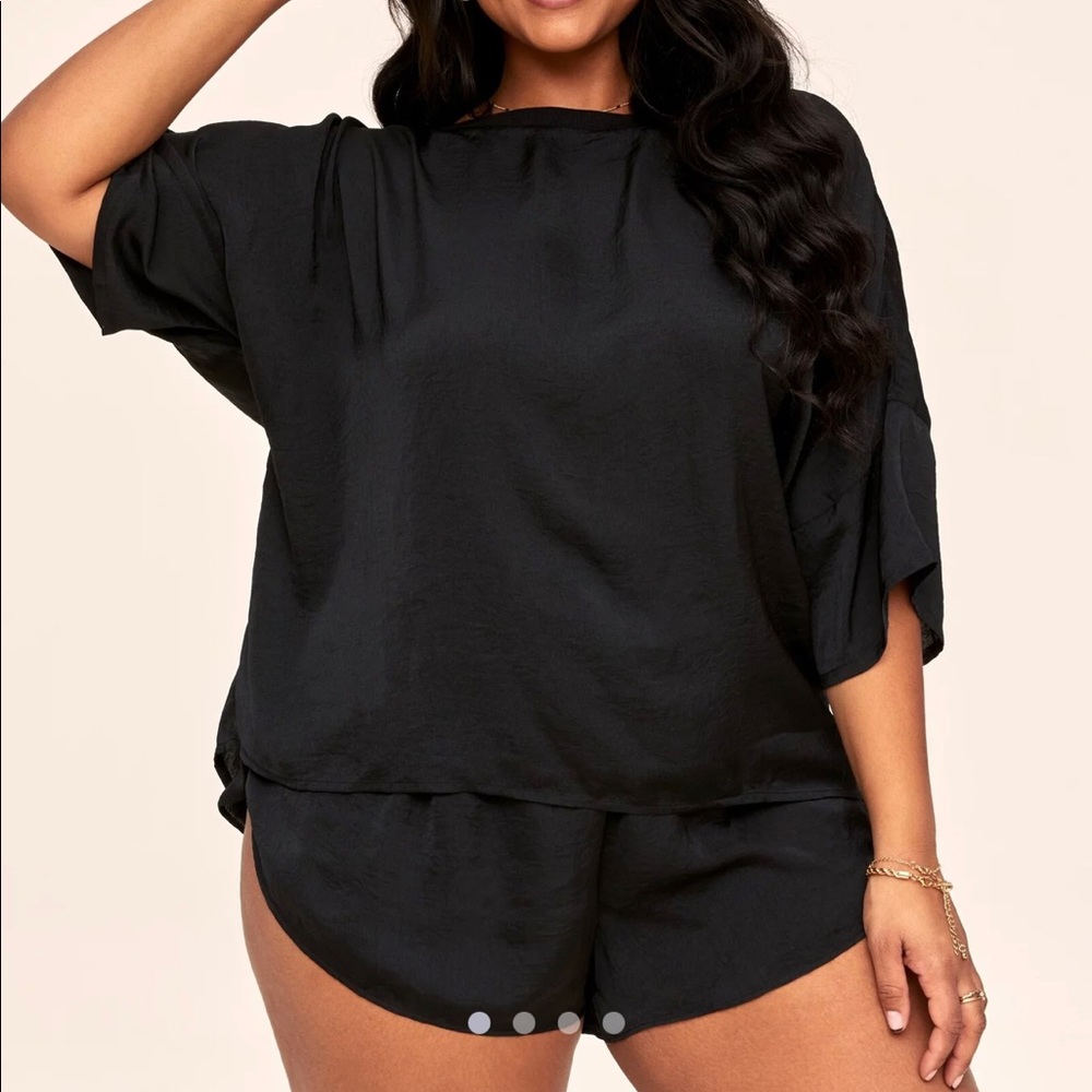 Satin PJ Sleep Shirt and Shorts Set